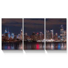 3 panels Framed Canvas City Night Scape Wall Art Decor,3 Pieces Mordern Canvas Painting Decoration Painting for Chrismas Gift, Office,Dining room,Livi