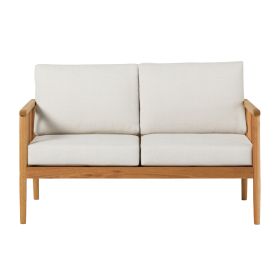 Contemporary Cushioned Eucalyptus Wood Patio Loveseat ‚Äì Natural
