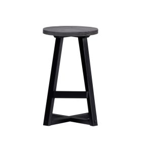 Rustic Distressed Solid Wood Round Dining Stool ‚Äì Grey