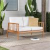Contemporary Cushioned Eucalyptus Wood Patio Loveseat ‚Äì Brown