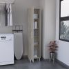 DEPOT E-SHOP Dryden Tall Narrow Storage Cabinet with 5-Tier Shelf and Broom Hangers, Concrete Gray