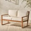 Contemporary Solid Wood Slat-Back Patio Loveseat ‚Äì Brown