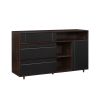 Contemporary Detailed-Door Sideboard with Open Storage ‚Äì Dark Espresso / Solid Black
