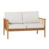 Contemporary Cushioned Eucalyptus Wood Patio Loveseat ‚Äì Natural
