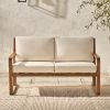 Contemporary Solid Wood Slat-Back Patio Loveseat ‚Äì Brown