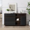 Contemporary Detailed-Door Sideboard with Open Storage ‚Äì Dark Espresso / Solid Black