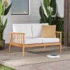 Contemporary Cushioned Eucalyptus Wood Patio Loveseat ‚Äì Natural