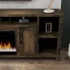 Bridgevine Home Joshua Creek 84 inch Electric Fireplace TV Stand for TVs up to 95 inches, Barnwood Finish