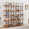 5 Tier Bookcase Home Office Open Bookshelf, Vintage Industrial Style Shelf, MDF Board, Black Metal Frame, Brown
