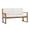 Contemporary Solid Wood Slat-Back Patio Loveseat ‚Äì Brown