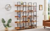5 Tier Bookcase Home Office Open Bookshelf, Vintage Industrial Style Shelf, MDF Board, Black Metal Frame, Brown