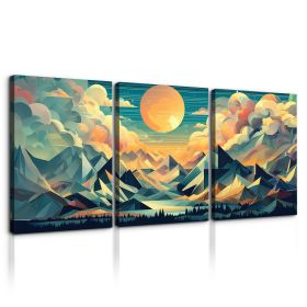 3 Panels Framed Abstract Wood Grain Boho Style Mountain & Forest Canvas Wall Art Decor,3 Pieces Mordern Canvas Decoration Painting for Office,Dining r (Color: as Pic)